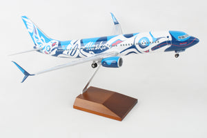 SKYMARKS ALASKA 737-800 1/100 SALMON W/WOOD STAND & GEAR