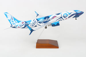 SKYMARKS ALASKA 737-800 1/100 SALMON W/WOOD STAND & GEAR