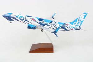 SKYMARKS ALASKA 737-800 1/100 SALMON W/WOOD STAND & GEAR