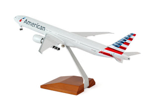 SKYMARKS AMERICAN 777-300 1/200 W/GEAR & WOOD STAND