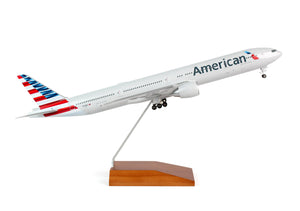 SKYMARKS AMERICAN 777-300 1/200 W/GEAR & WOOD STAND