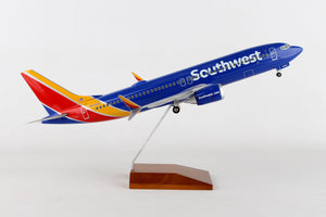 SKR8268 SKYMARKS SOUTHWEST 737-MAX8 1/100 W/WOOD STAND & GEAR - SkyMarks Models