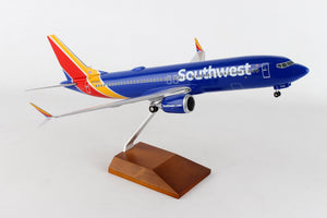 SKR8268 SKYMARKS SOUTHWEST 737-MAX8 1/100 W/WOOD STAND & GEAR - SkyMarks Models