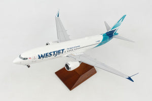 SKR8276 SKYMARKS WESTJET 737-MAX8 1/100 W/WOOD STAND & GEAR NEW LIVERY - SkyMarks Models