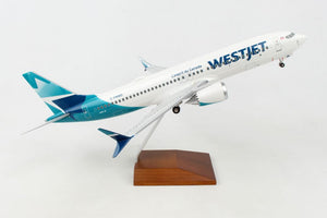 SKR8276 SKYMARKS WESTJET 737-MAX8 1/100 W/WOOD STAND & GEAR NEW LIVERY - SkyMarks Models