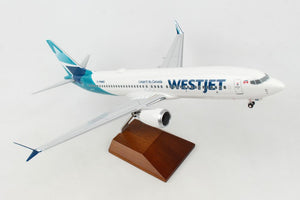 SKR8276 SKYMARKS WESTJET 737-MAX8 1/100 W/WOOD STAND & GEAR NEW LIVERY - SkyMarks Models