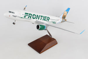 SKR8319  SKYMARKS FRONTIER A320 1/100 W/GEAR & WOOD STAND W/SHARKLETS  BEAR - SkyMarks Models