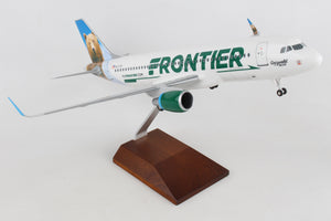 SKR8319  SKYMARKS FRONTIER A320 1/100 W/GEAR & WOOD STAND W/SHARKLETS  BEAR - SkyMarks Models